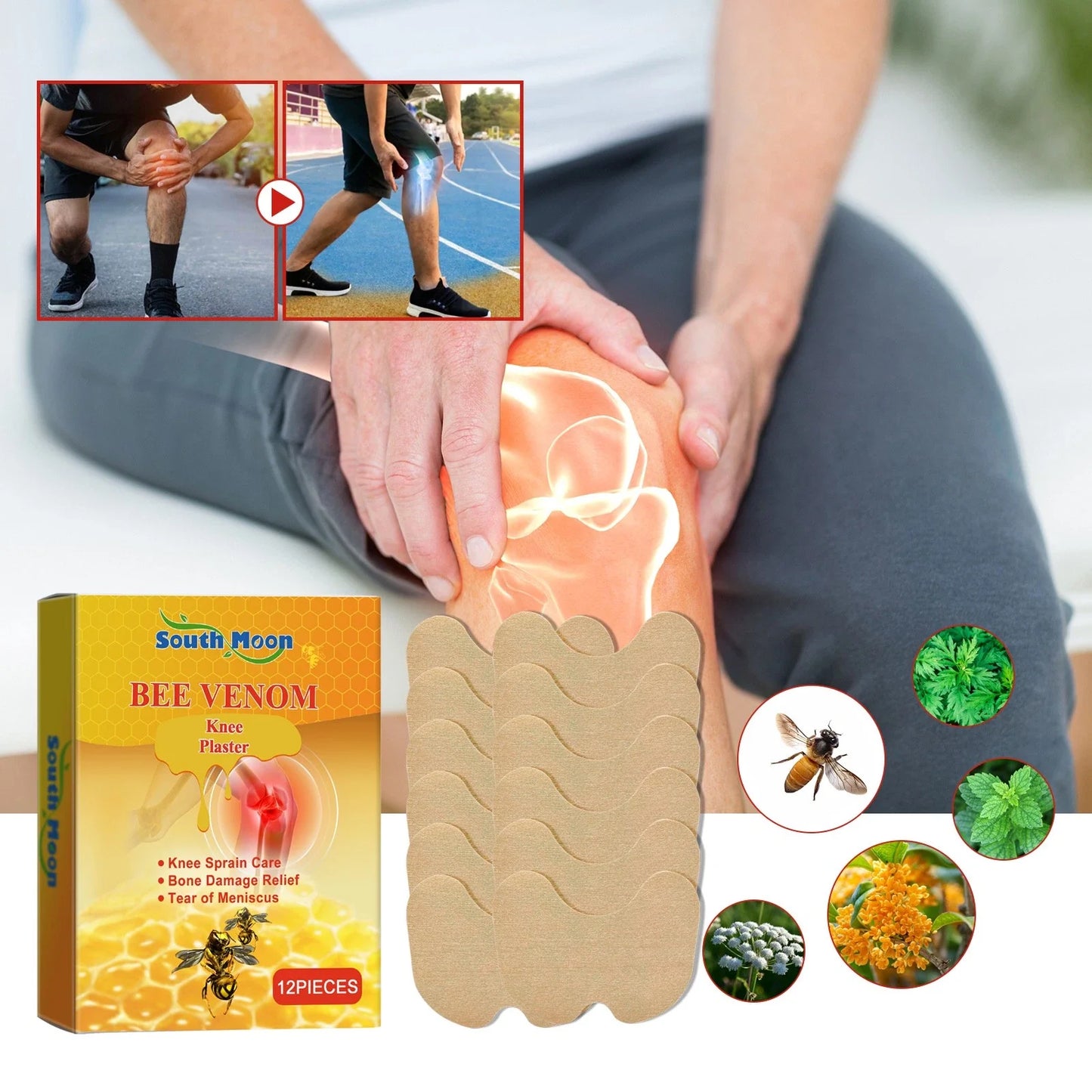 Bee Venom Herbal Pain Relief Patches - 20 Knee Pain Patches (Specially Designed for Knee Joints) | 100% Safe & Natural Knee Pain Relief Products | Instant Relief | No Side Effects
